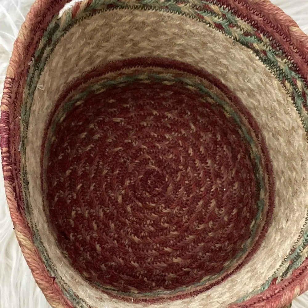 Jute Braided Cranberry Utility Basket Braided Handles